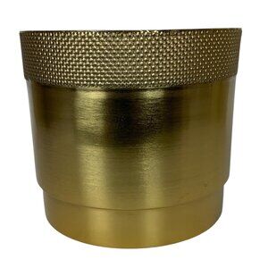 Brushed Gold Metal Waste Basket Or Planter With Woven Textured Top